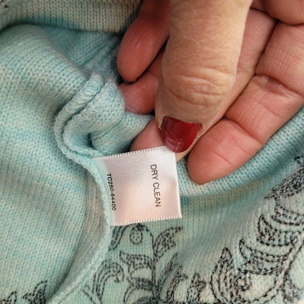 Pendleton 100% wool pale aqua zipper cardigan collar gray embroidery grandma XS - Picture 10 of 11